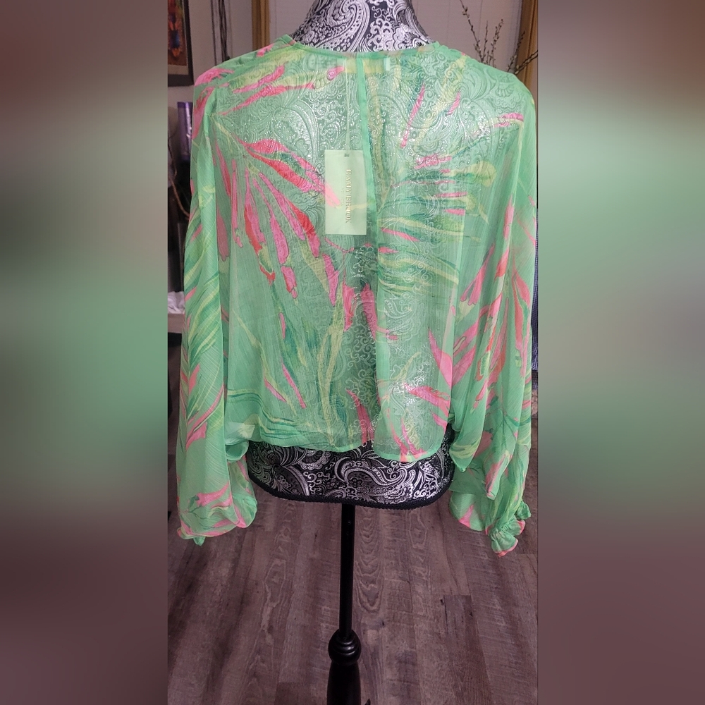 Ramy Brook Green and Pink Sheer Swim Cover Up.  G7 - Picture 7 of 9